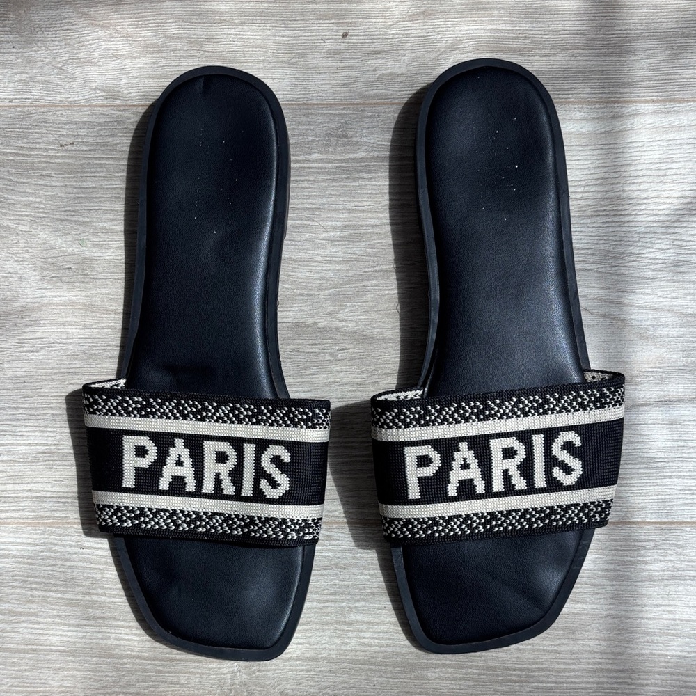 Nicole Miller Black Slide Sandal with Embossed Logo
